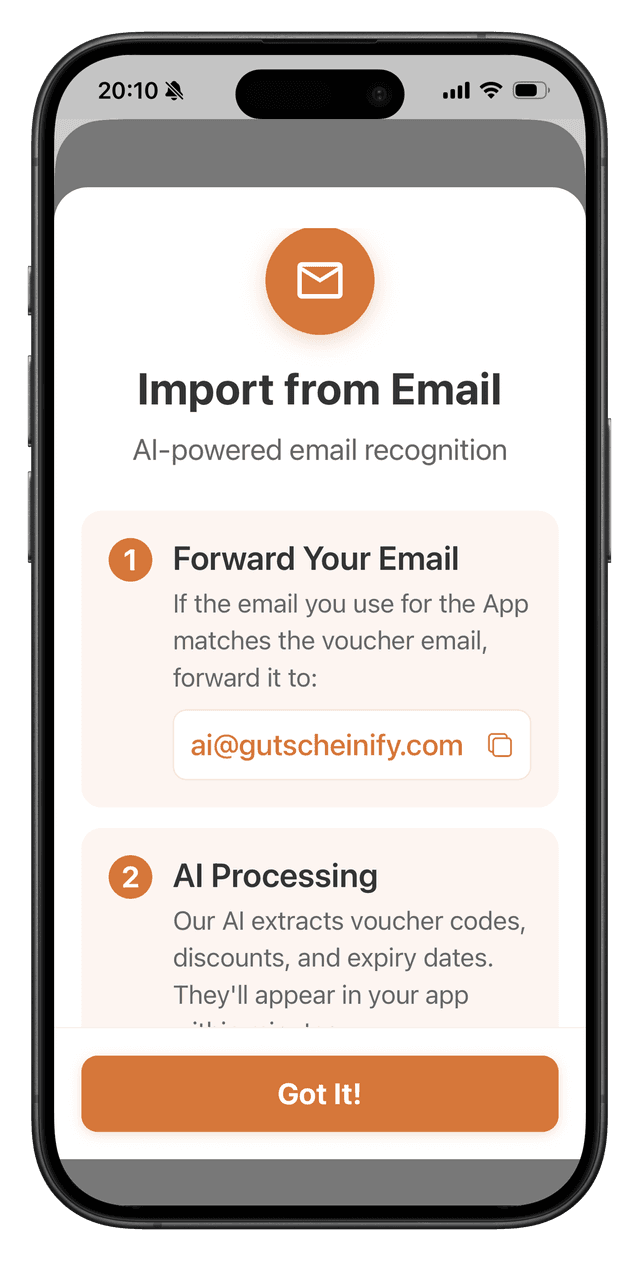 Email import screen