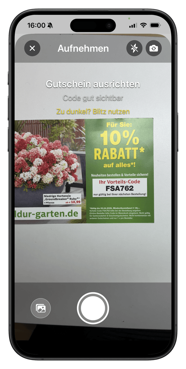 Gutschein fotografieren